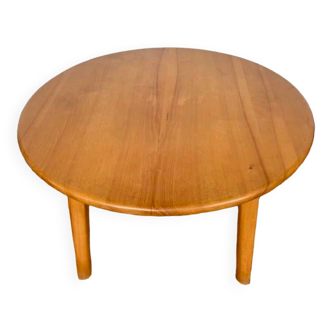 Table ronde vintage brutaliste  en orme massif diametre 120 cm