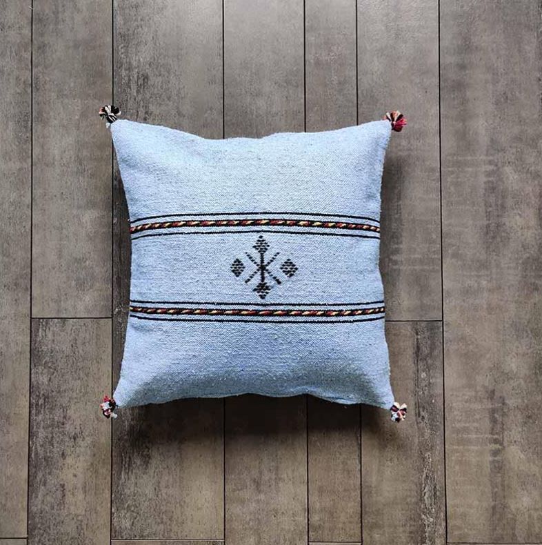 Sky blue Berber cushion in cotton