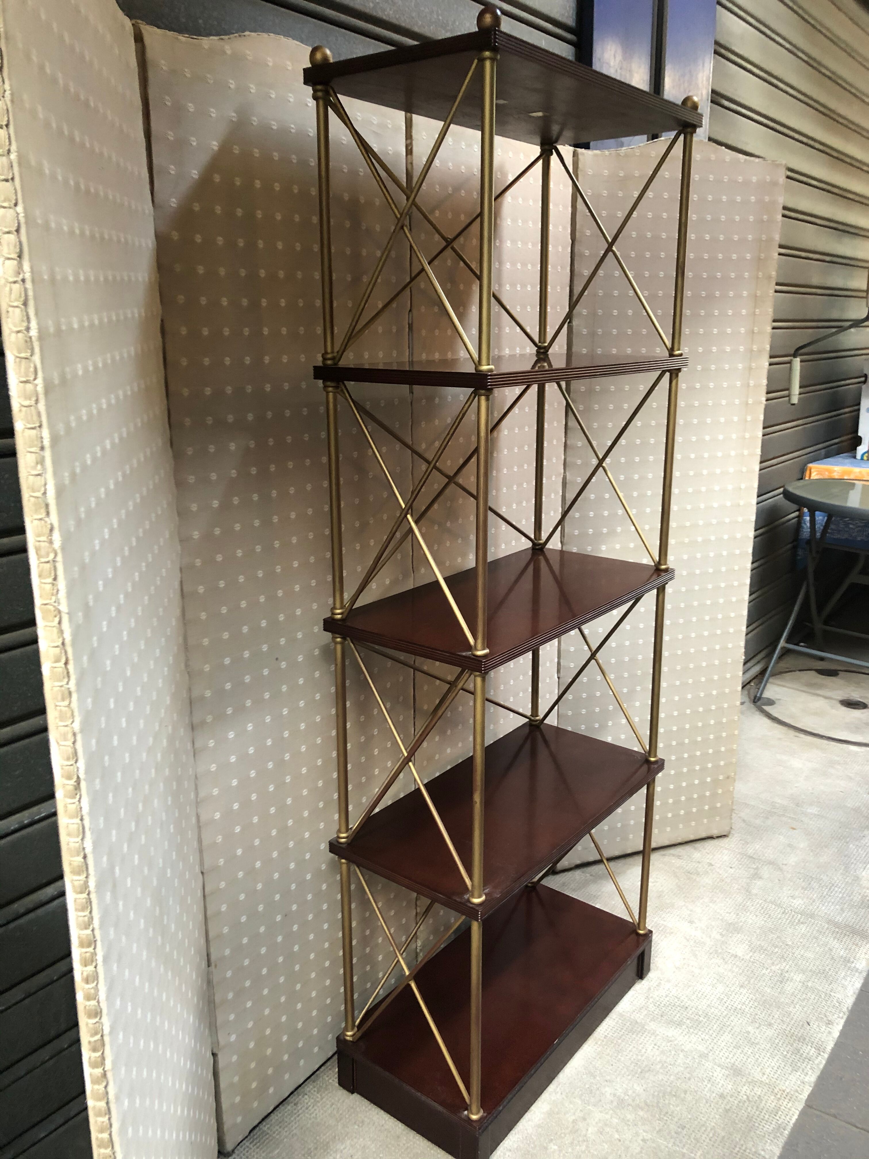 Mahogany and gold metal shelf