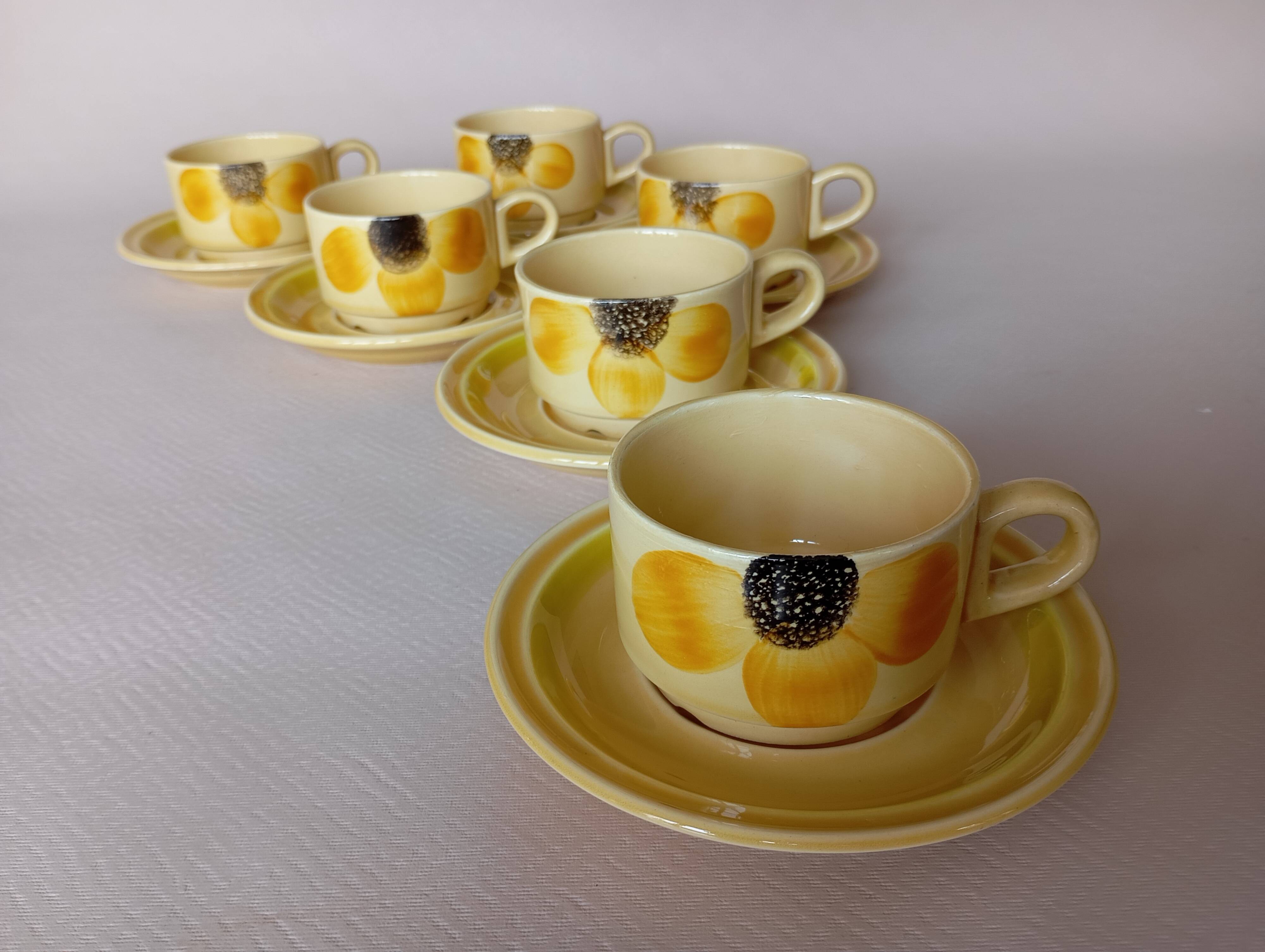 6 Gien "Sun" coffee cups
