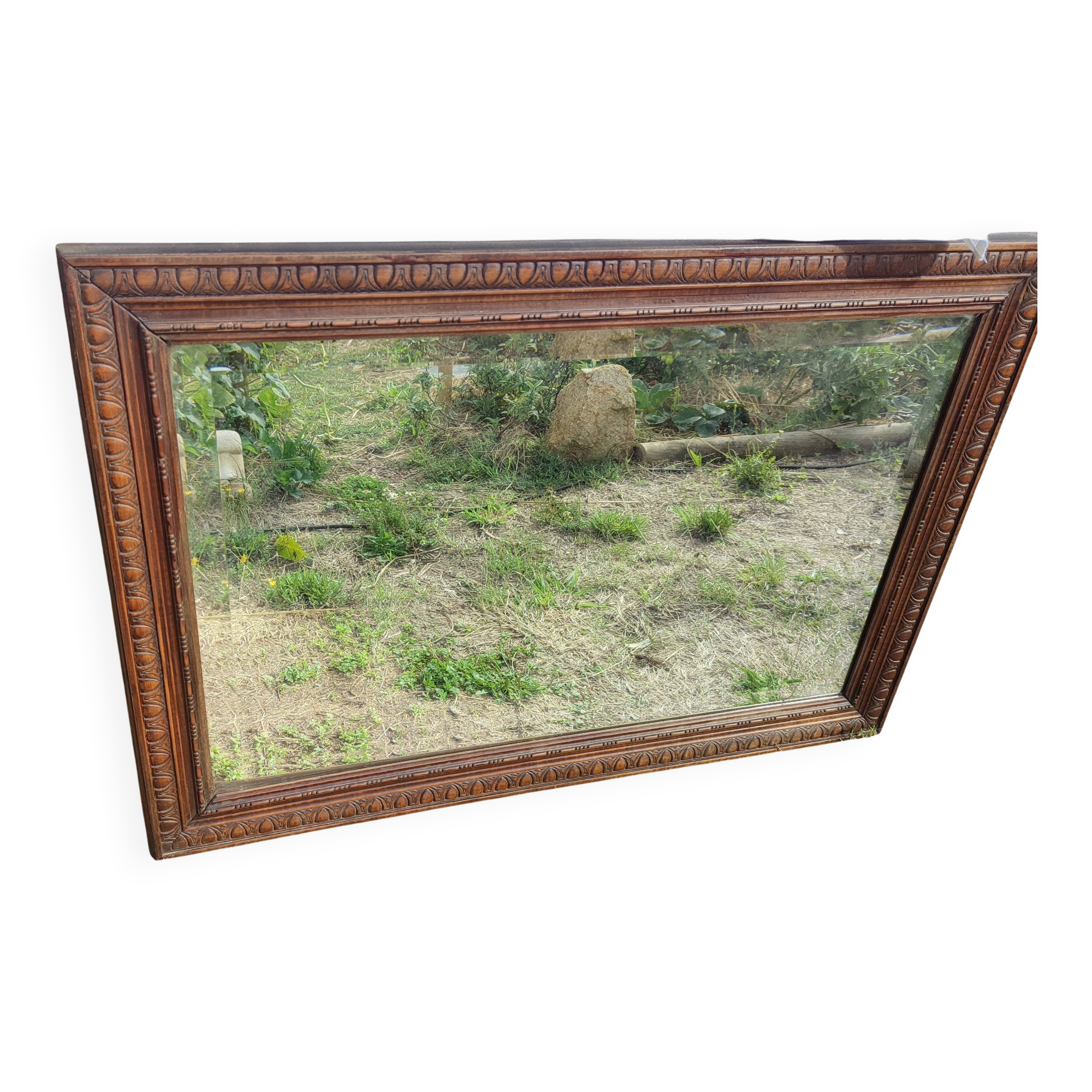 Grand miroir ancien biseauté cadre en bois sculpté
