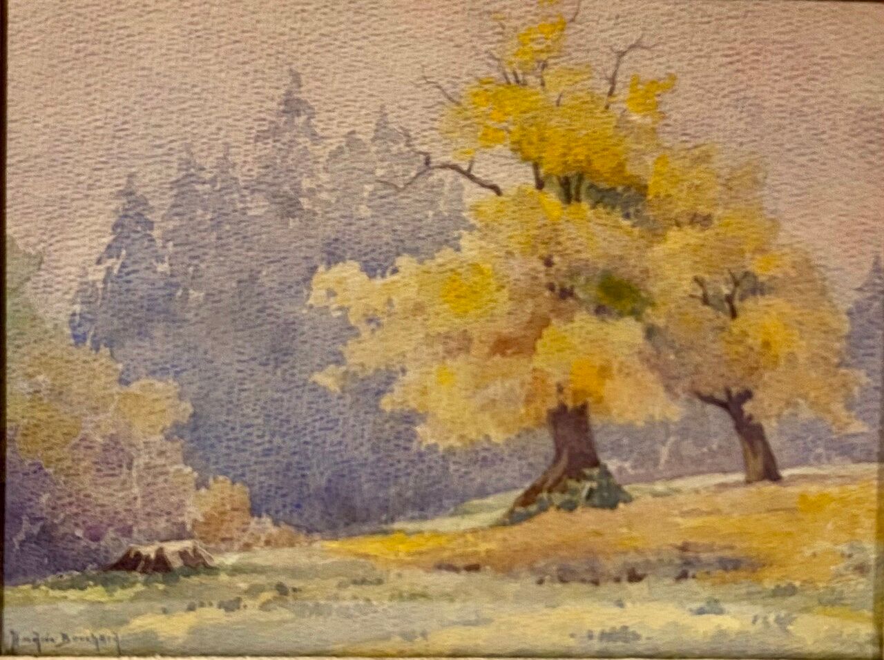 Tableau ancien , paysage dans la nature, signé Andrée Bouchard ( 1903-2002)