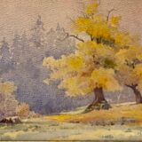 Old painting, landscape in nature, signed Andrée Bouchard (1903-2002)