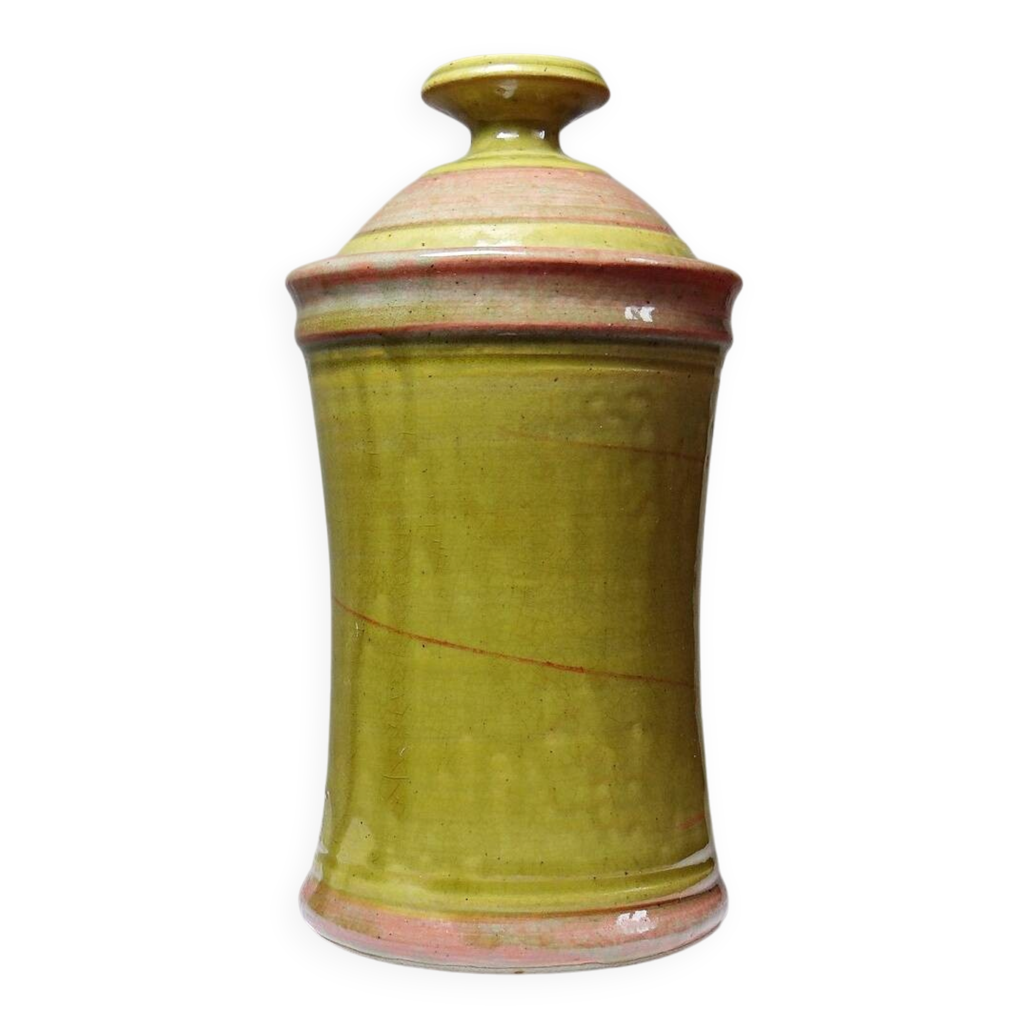 Decorative spice box in vintage two-tone glazed stoneware, handmade and signed.