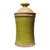 Decorative spice box in vintage two-tone glazed stoneware, handmade and signed.