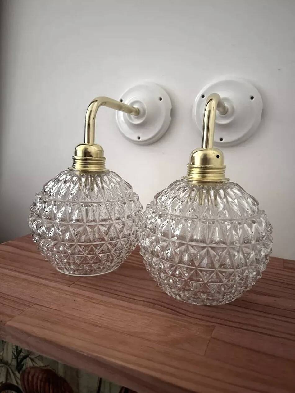 Pair of vintage wall lights in cut glass