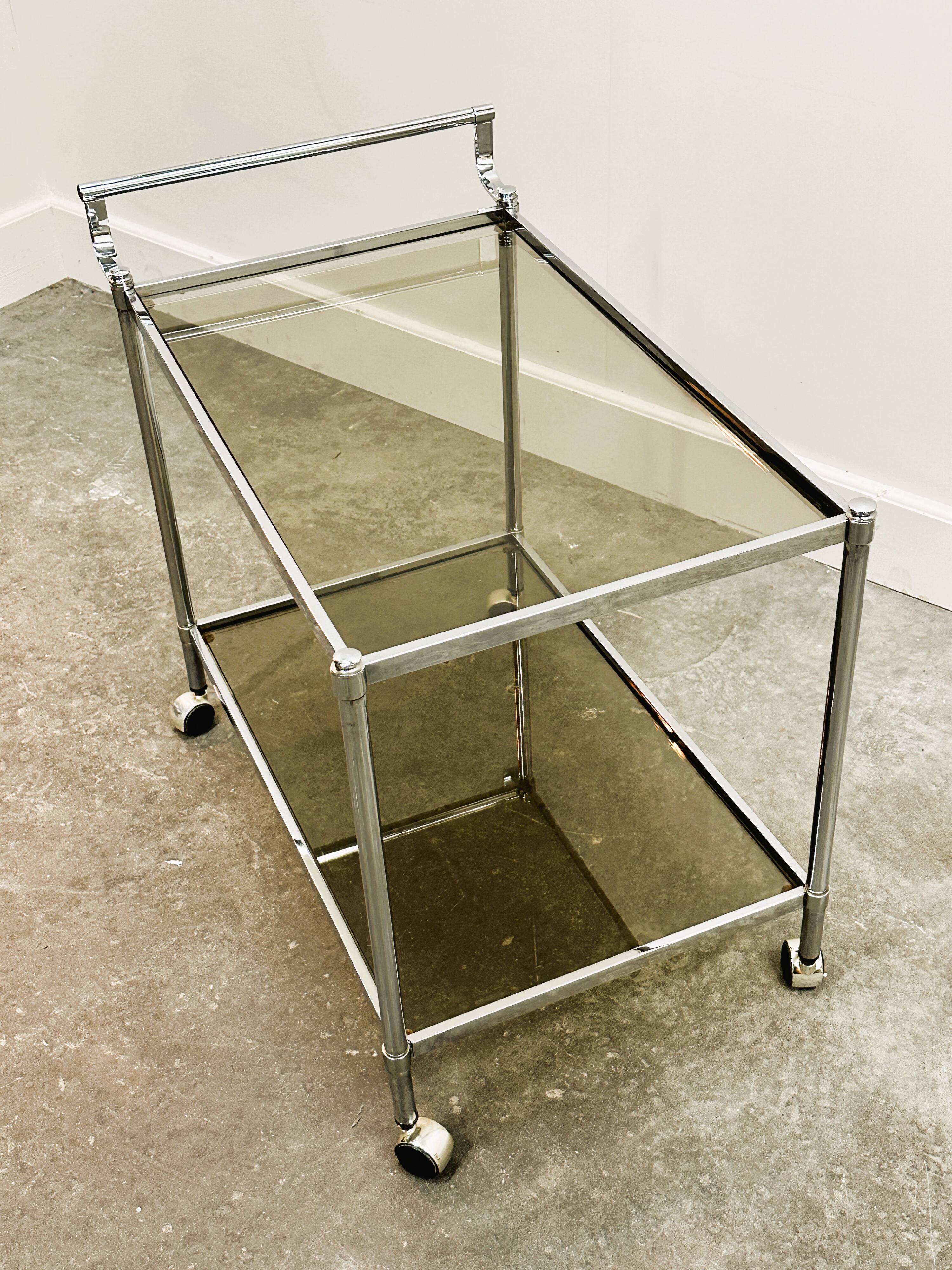 Vintage Chrome Drink Trolley - Bar Cart with smoked glass, 1980s