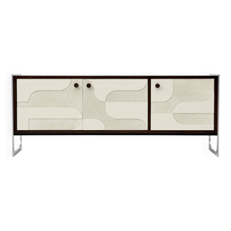 Vintage sideboard with hand-made relief surface, metal, Germany, 1960s