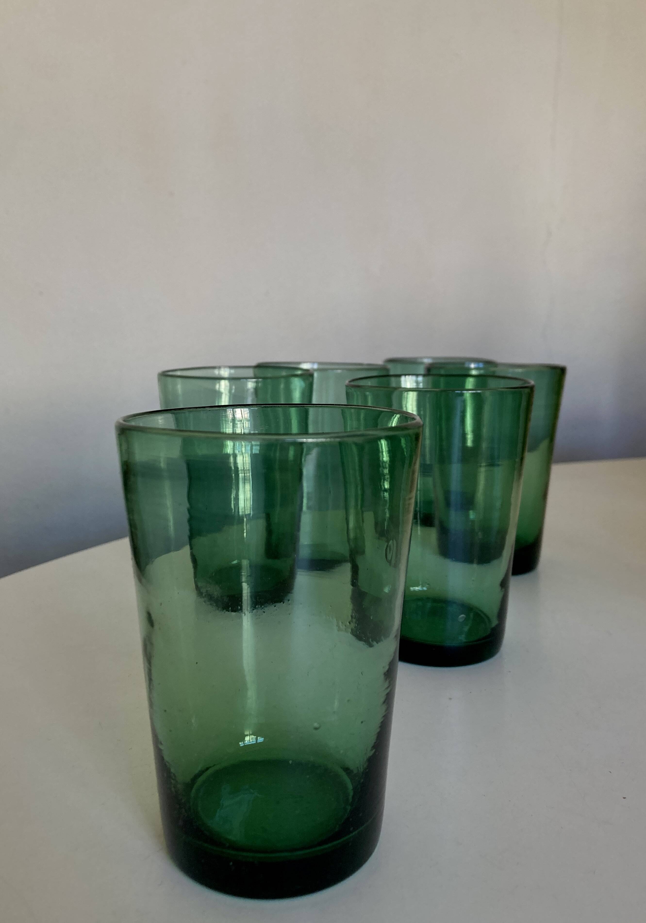 Set of 6 green rosemary blown tumbler glasses 1960