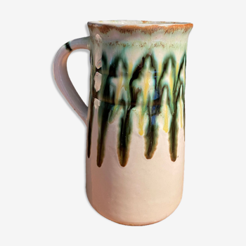 White and green enamelled ceramic carafe pitcher