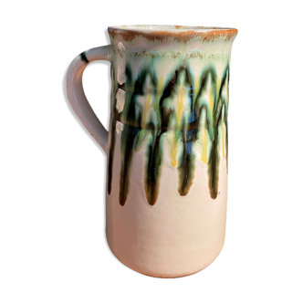 White and green enamelled ceramic carafe pitcher