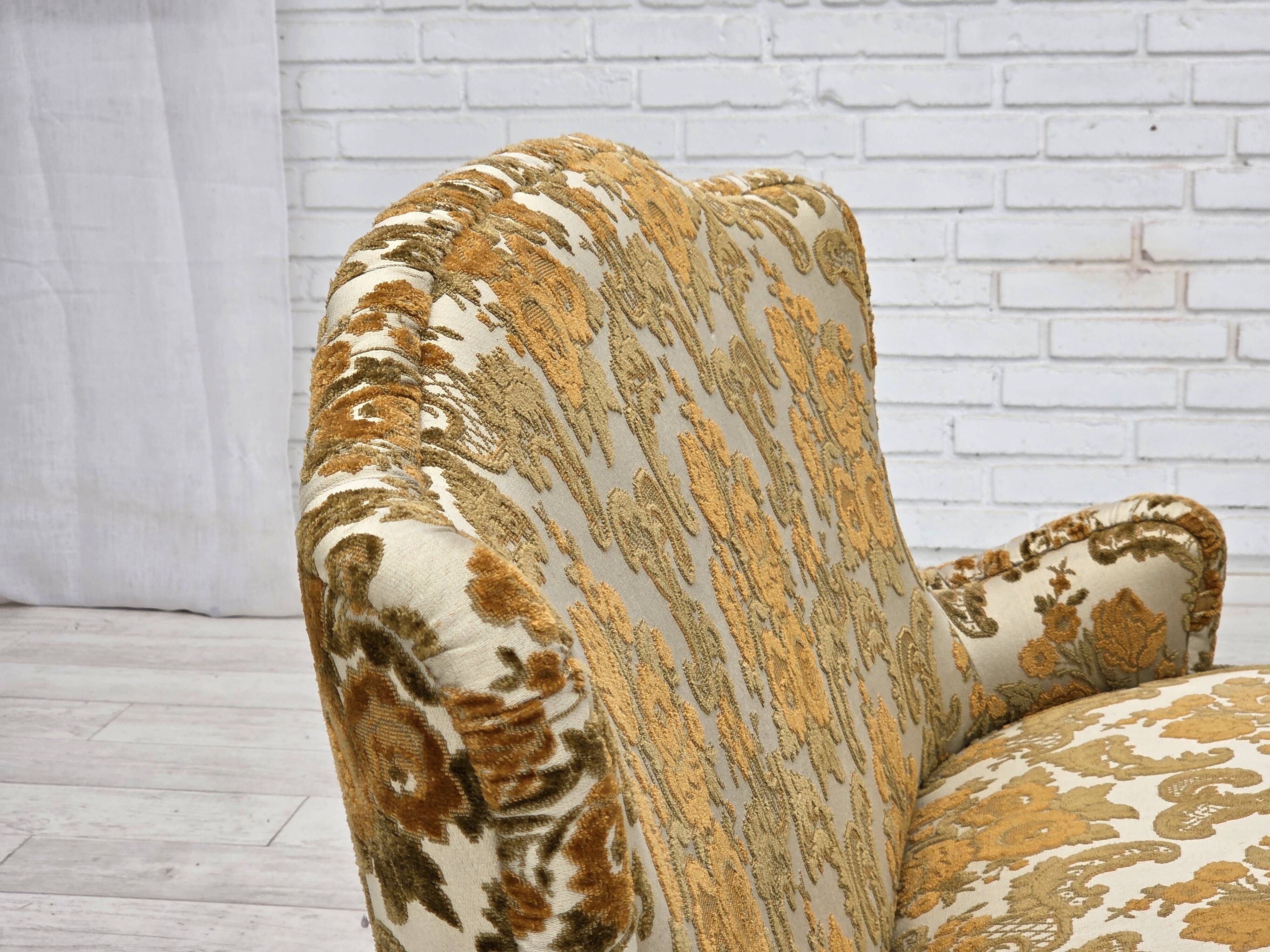 1970s, small 2-seater Danish sofa, brown/beige furniture fabric.