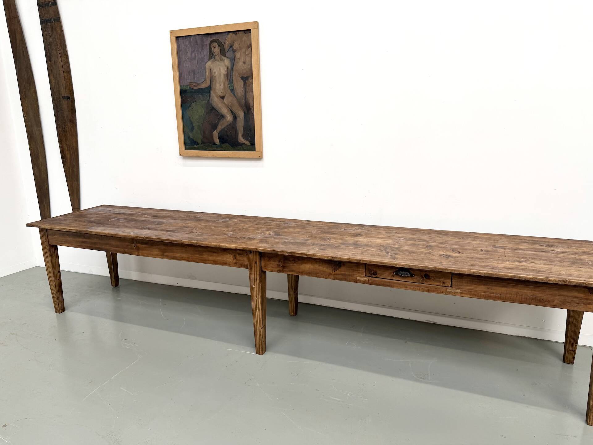 XXL farmhouse table 4 metres in solid pine - 6 legs - 1950s