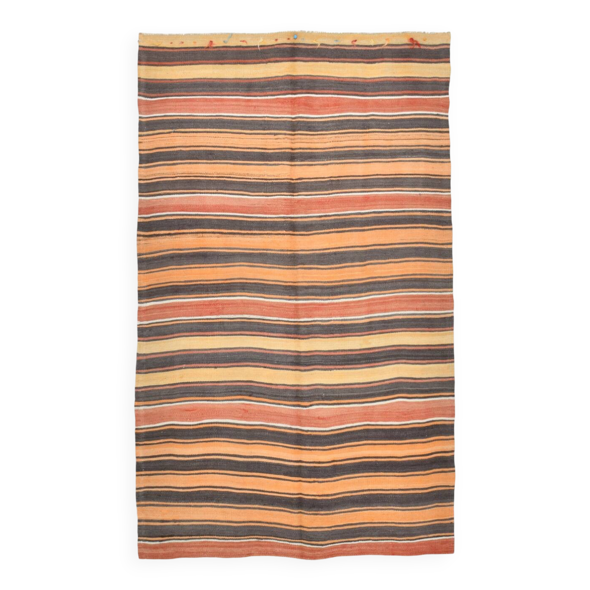 4x7 Pale Orange Kilim Rug, Rugged Rug, Antique Bohemian Style, 128x215Cm
