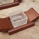 Vintage aperitif tray in oak and molded glass from the 50s