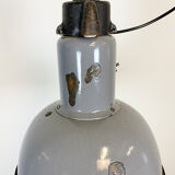 Industrial grey enamel hanging bauhaus lamp, 1930s