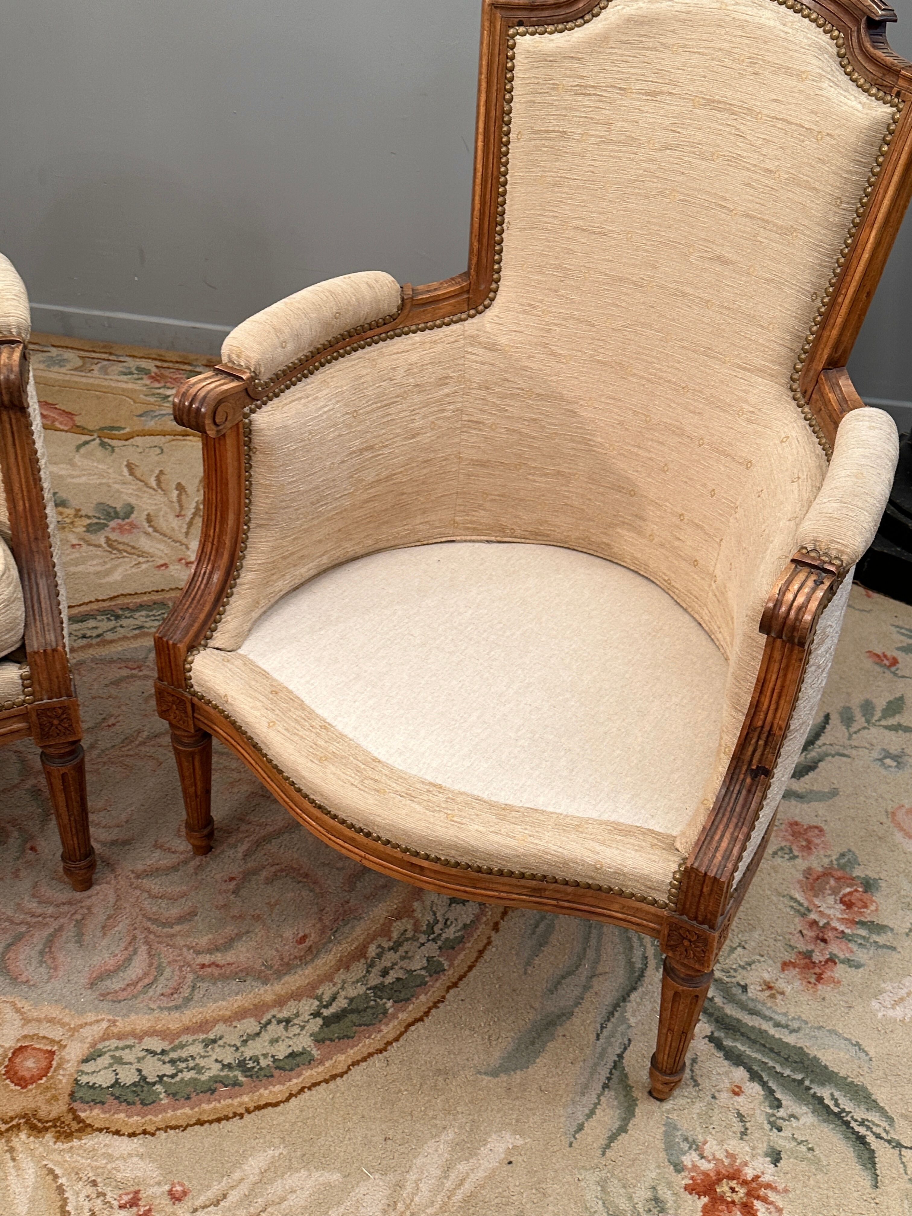 Pair of Louis XVI style walnut shepherdesses circa 1900
