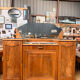 Art Deco buffet in carved walnut, marble and large mirror – 1930s