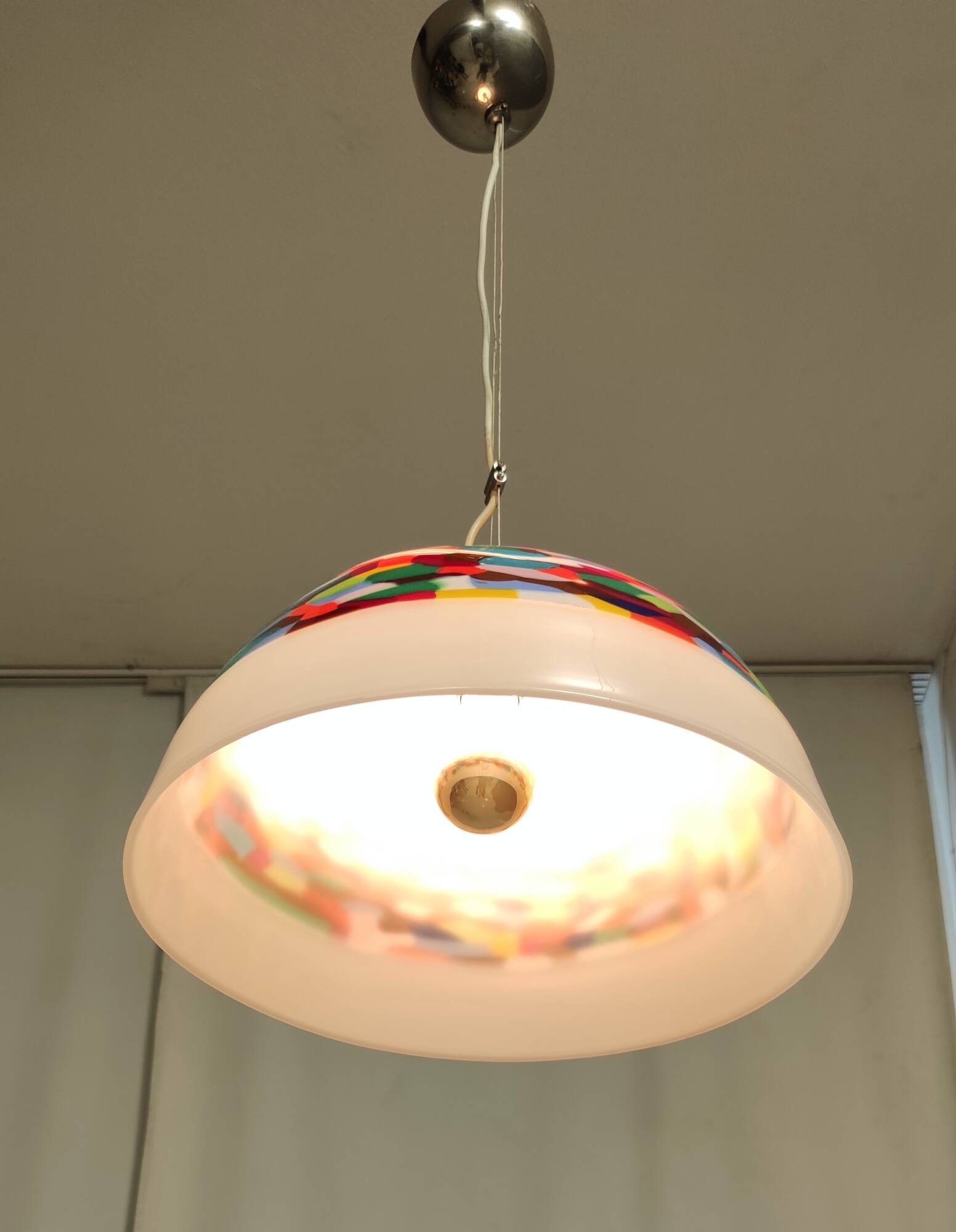 White and Colored Blown Glass and Chrome-Plated Metal Pendant by La Murrina