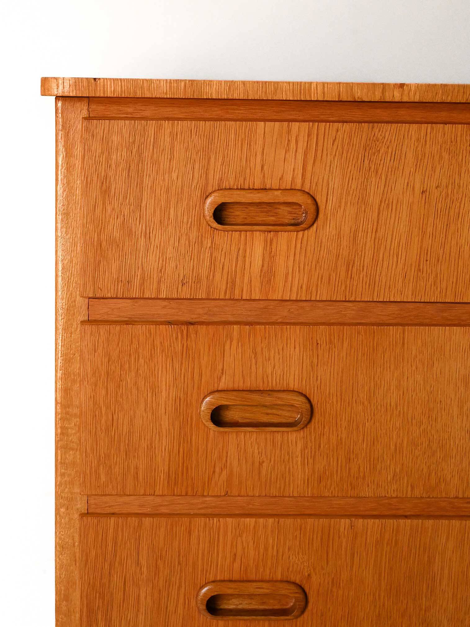 1960s Scandinavian Oak Tallboy with Sculpted Handles
