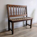 Old church bench in pitch pine, rustic charm and authentic patina.