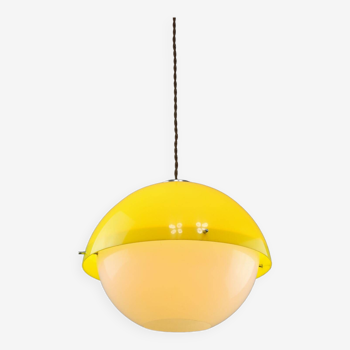 Italian Space Age Yellow Plexiglass Pendant Lamp, 1970s