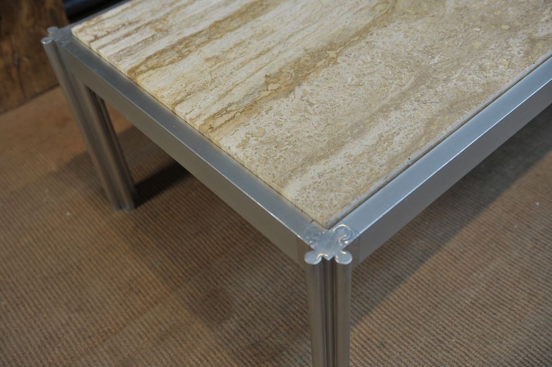 Aluminum and marble coffee table from the 1970s