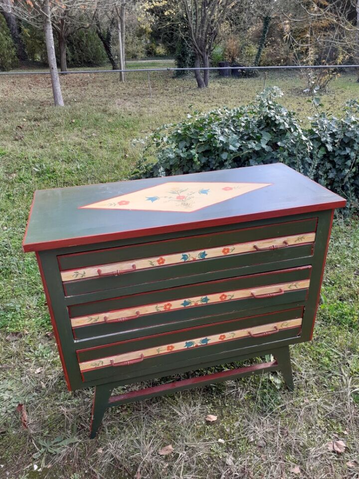 Commode vintage des années 70 avec motif floral