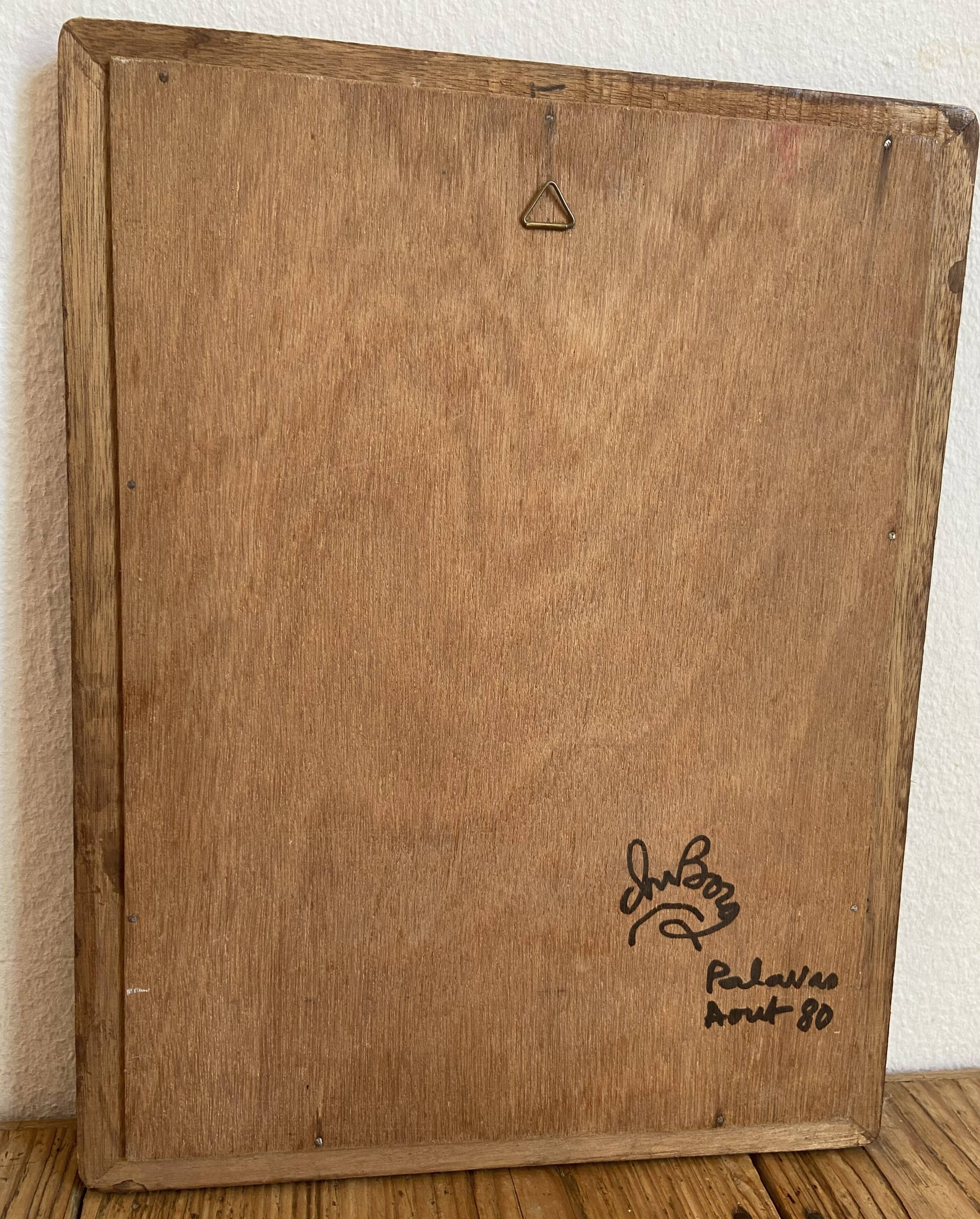 Ceramic and wood mirror from the 80s.