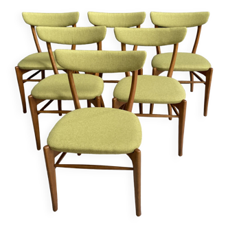 ensemble de 6 chaises à repas vertes années 1960