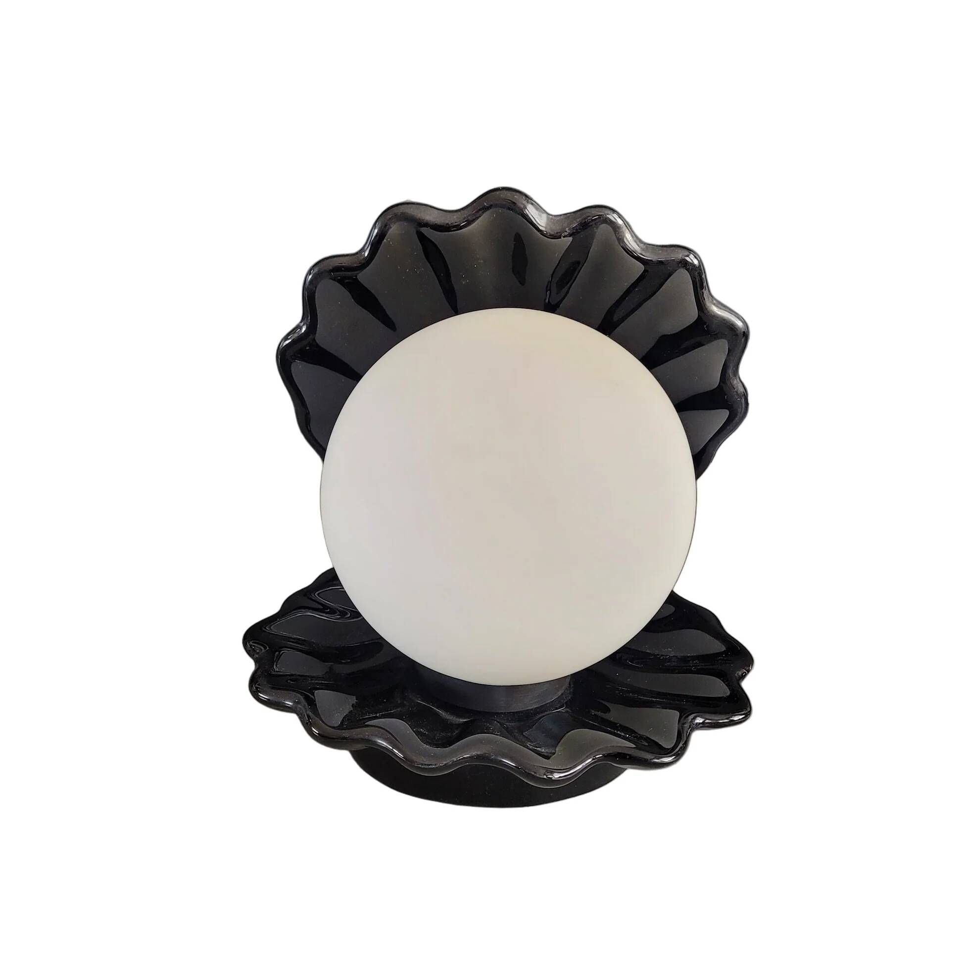Vintage shell lamp in black porcelain with opaline globe.