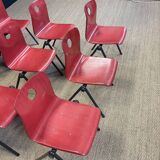 Set of 12 Galvanitas S30 raspberry red and grey steel chairs from the 70s