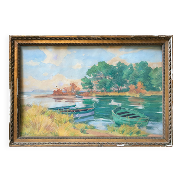 Tableau Gouache Jacques Louis ODIER (1853-1930) l'Aiguade Porquerolles 1929