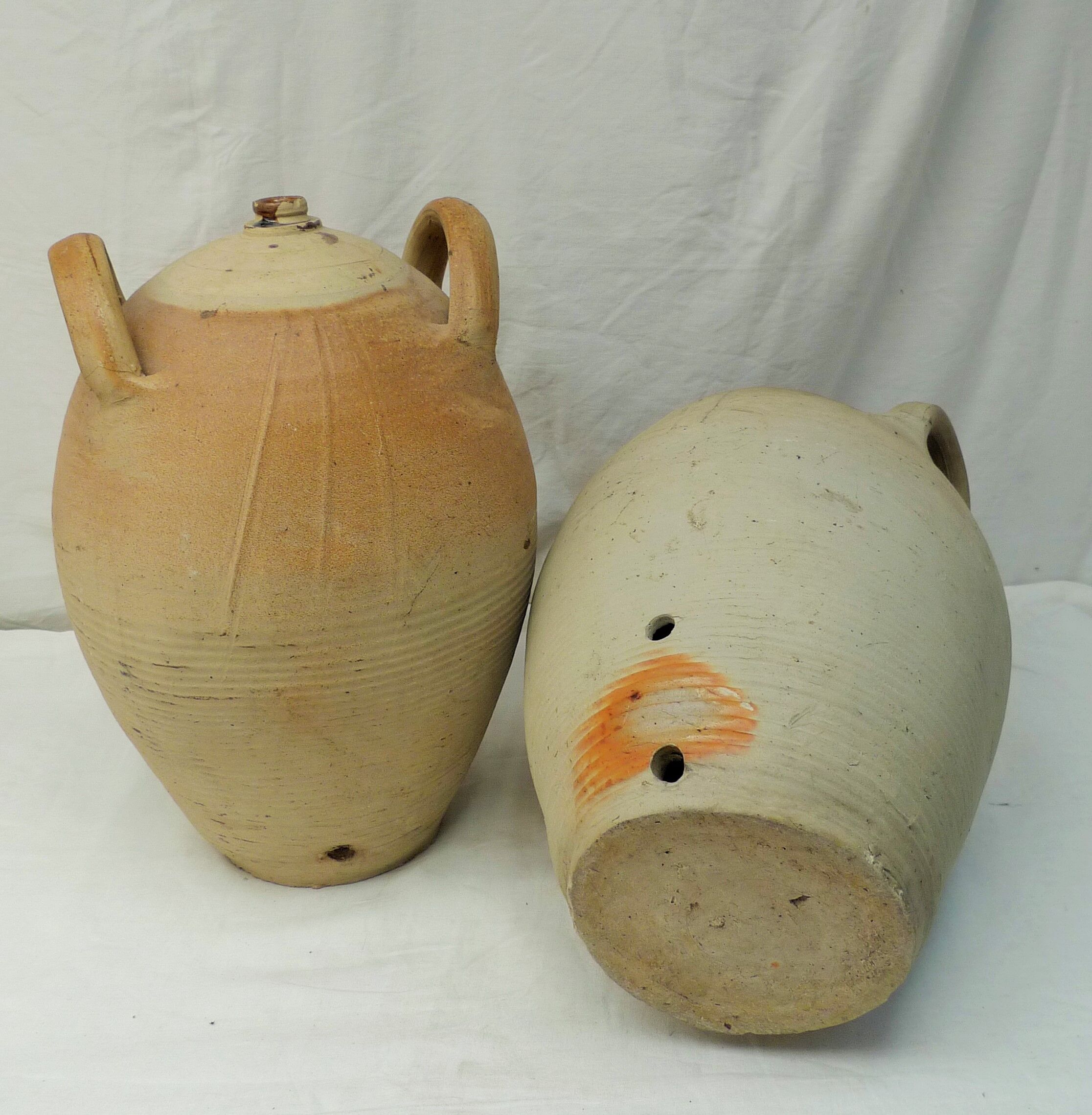 Pair of sandstone oil jars