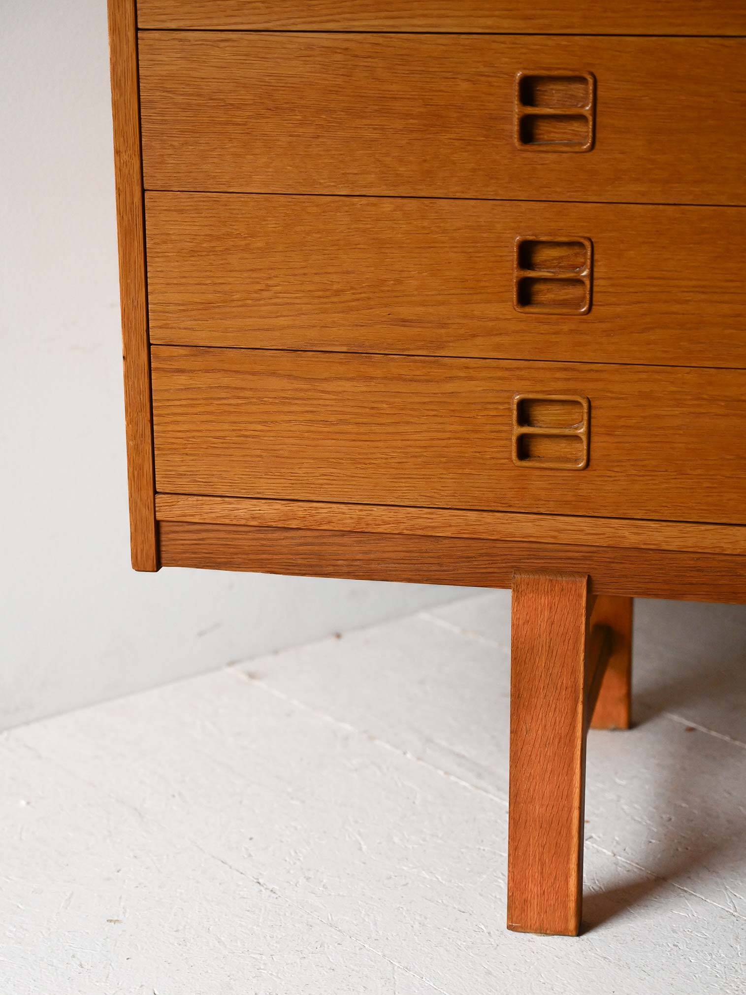 Scandinavian vintage oak sideboard with drawers and doors