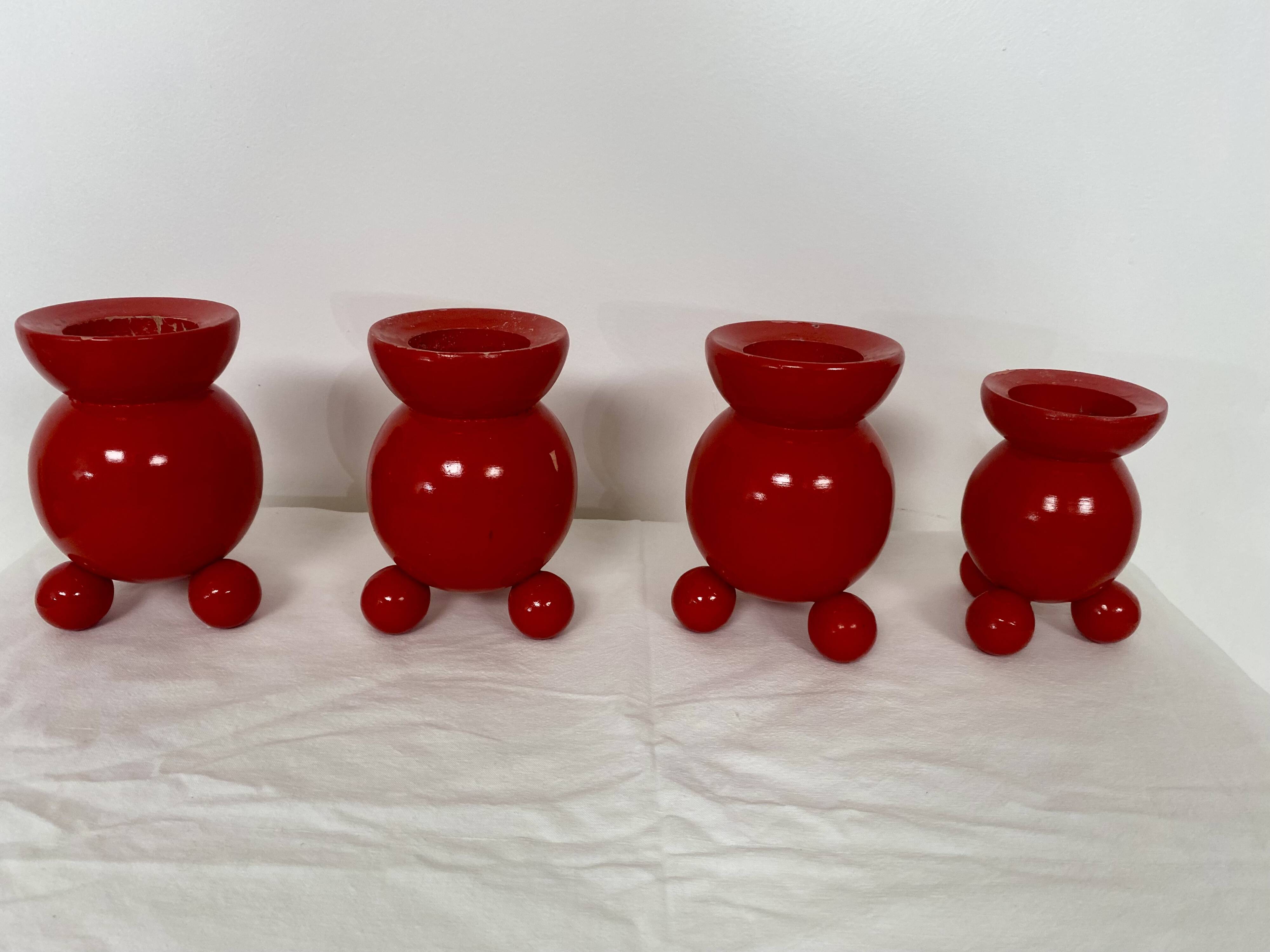 Set of 4 Swedish wooden candlesticks – 1950s