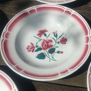 Lot of seven old soup plates from the 40s/50s decorated with roses