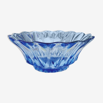 Saladier en verre moulé bleu