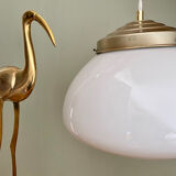Vintage XXL art deco globe pendant light in white opaline