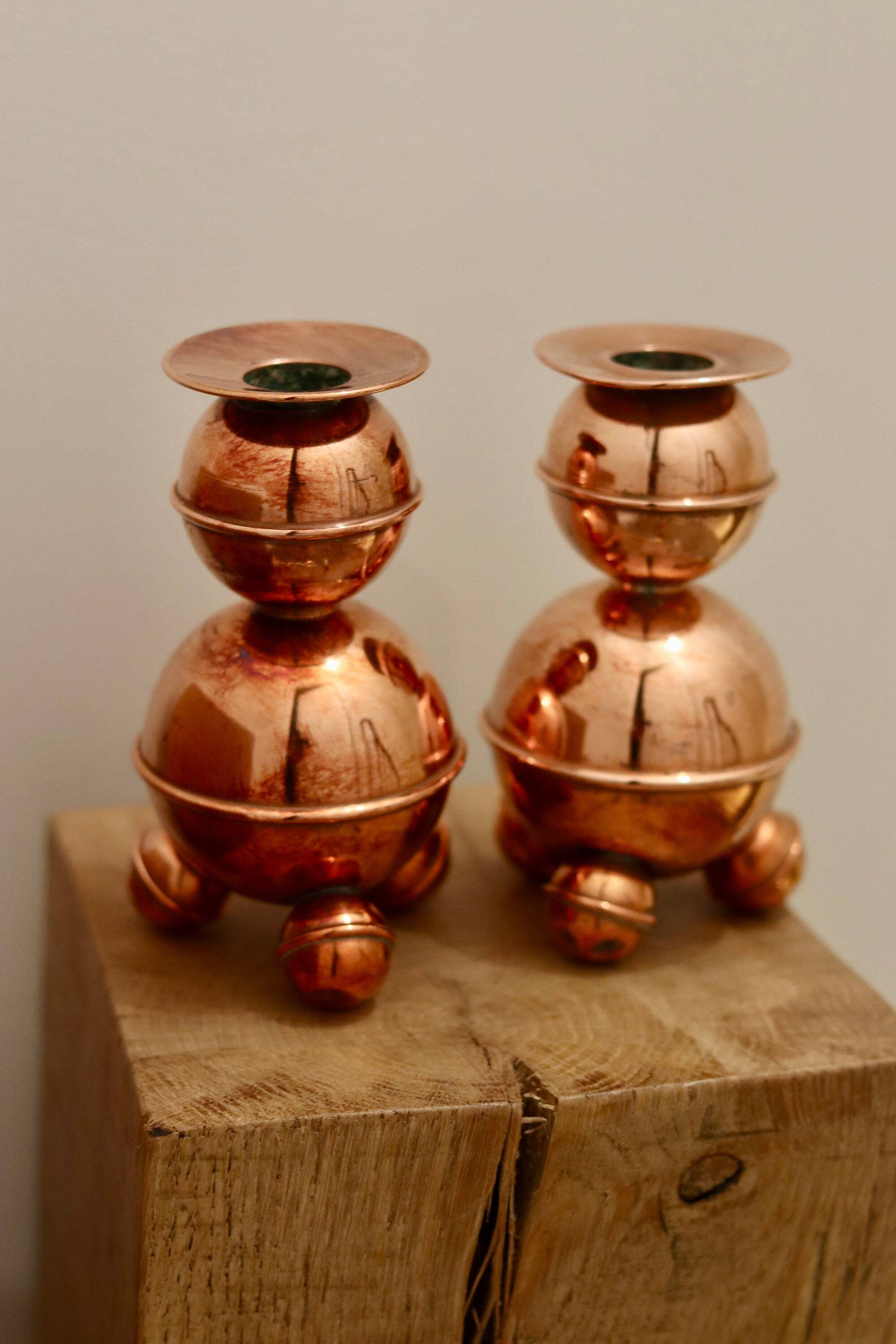Pair of Swedish copper candlesticks from the mid-century by ALB Lindstrom Eskiltuna.