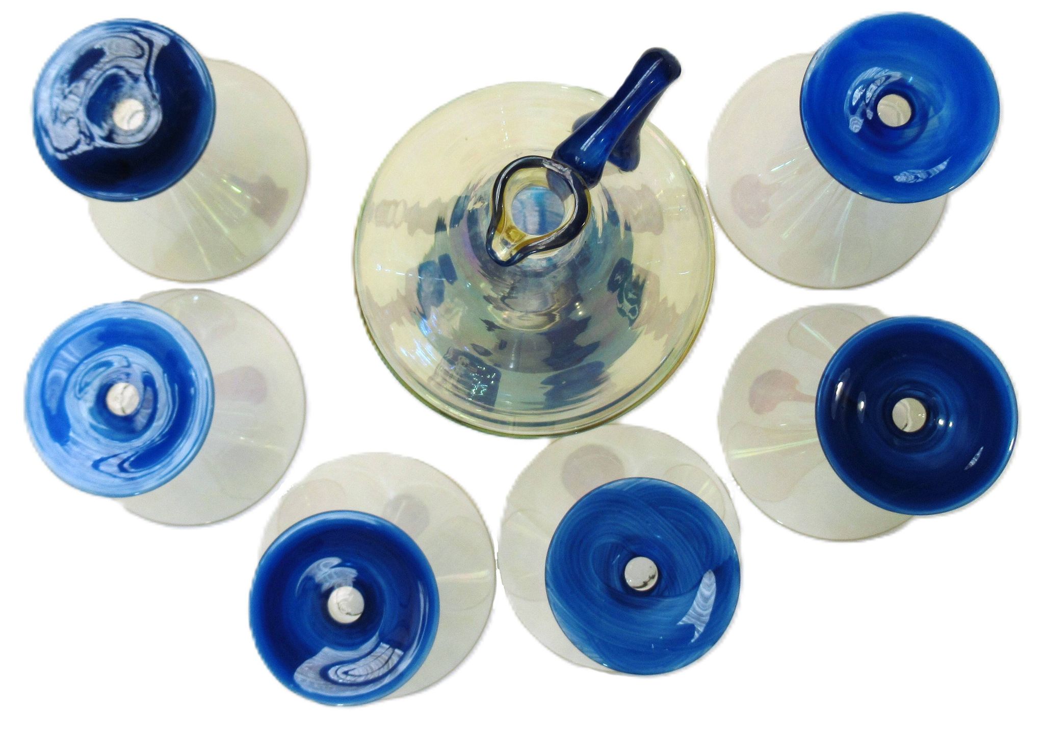 Postmodern service bar blown glass – 1 carafe and 6 St Murano glasses
