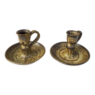 Pair of stoneware candlesticks