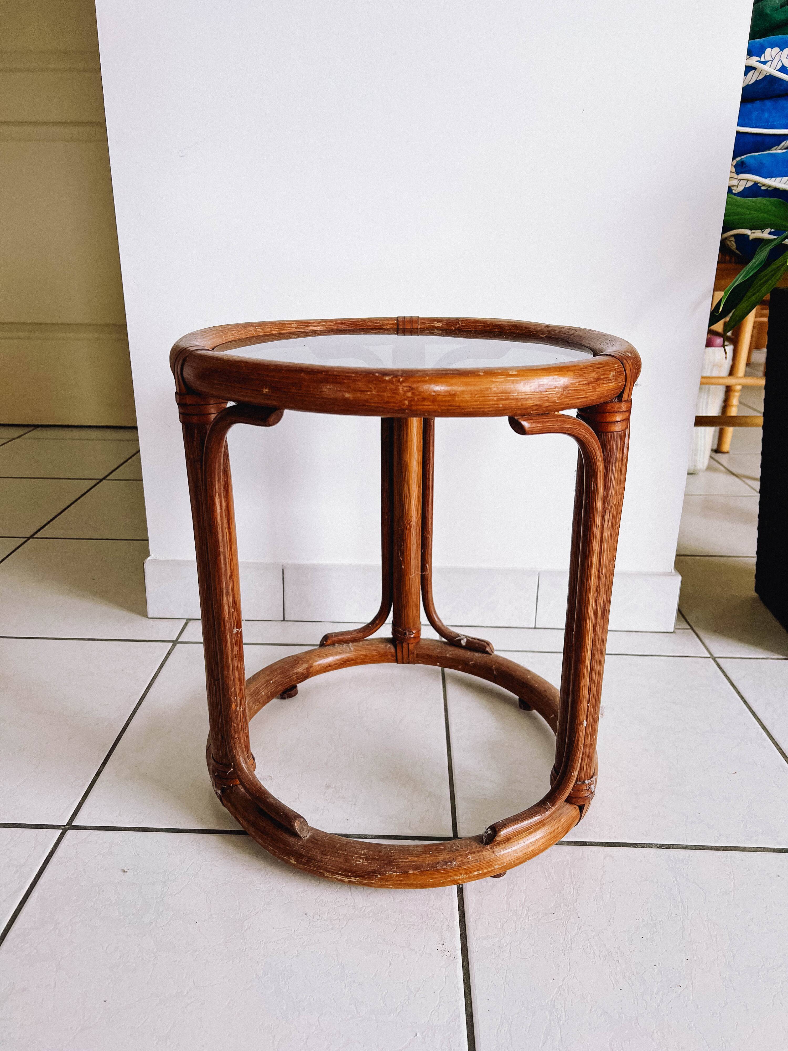 Round rattan coffee table from the 60s