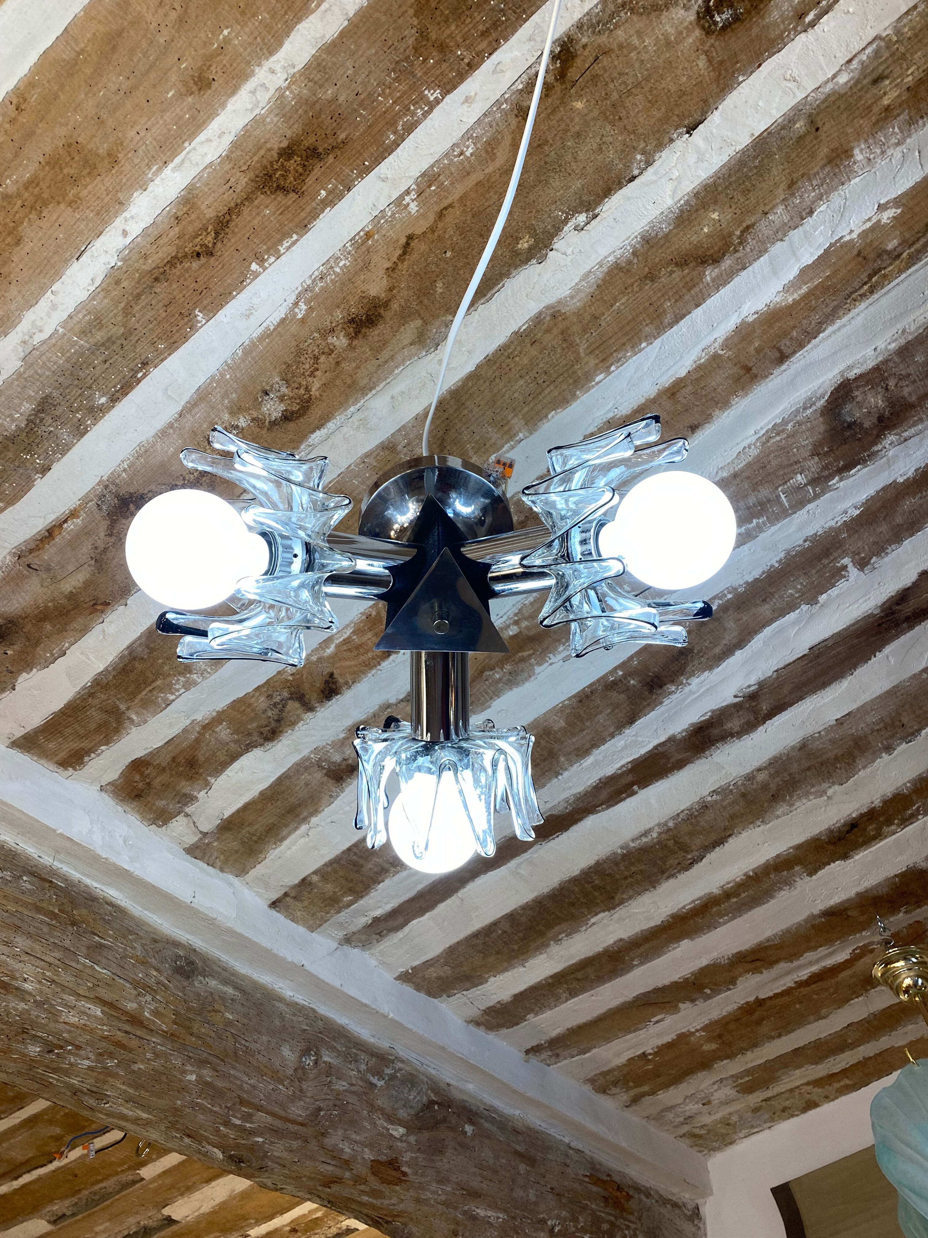 Space age ceiling lamp chrome and glass