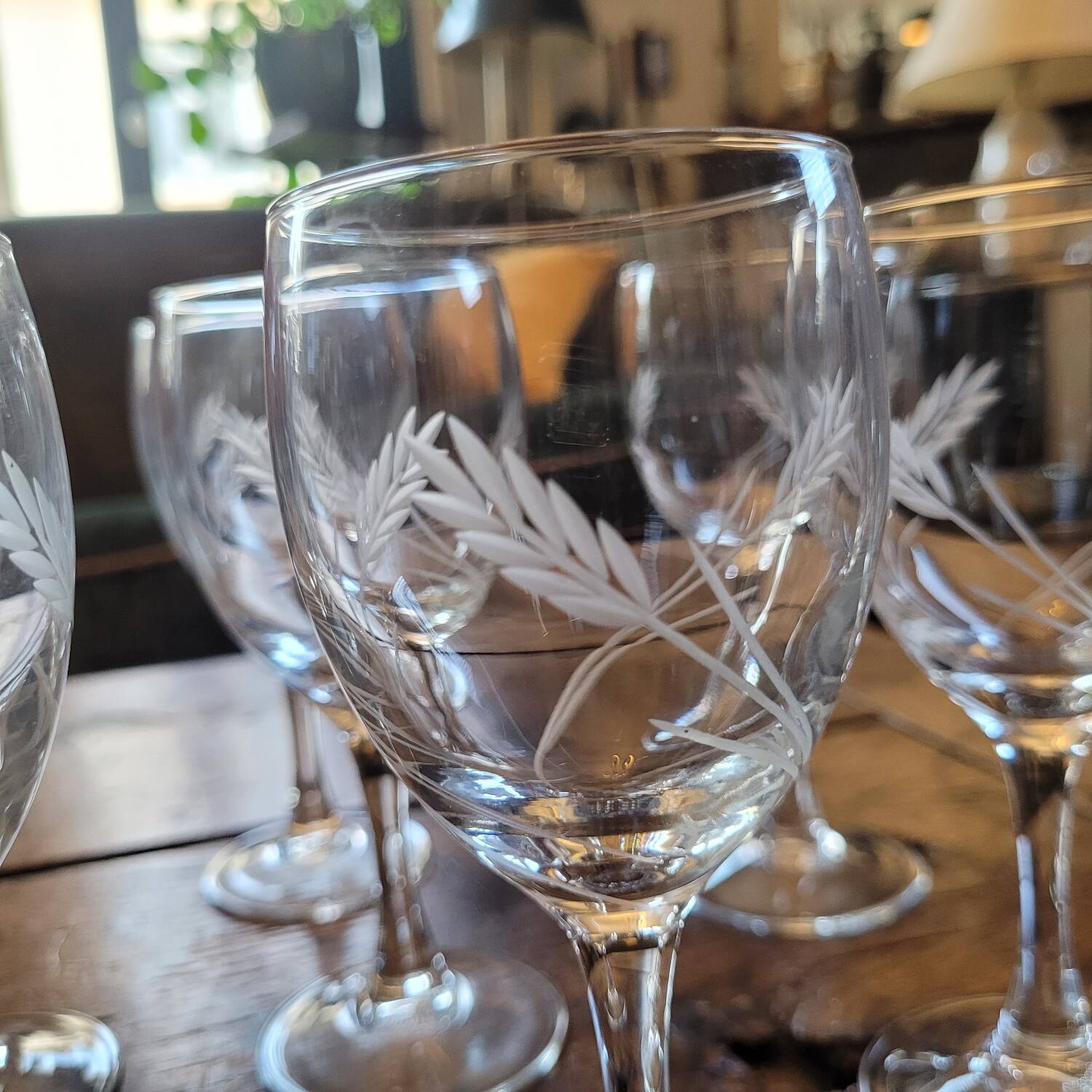 9 Verres à Pied Vintage Épi de Blé Ciselé