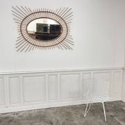 Grand miroir soleil en rotin 1960