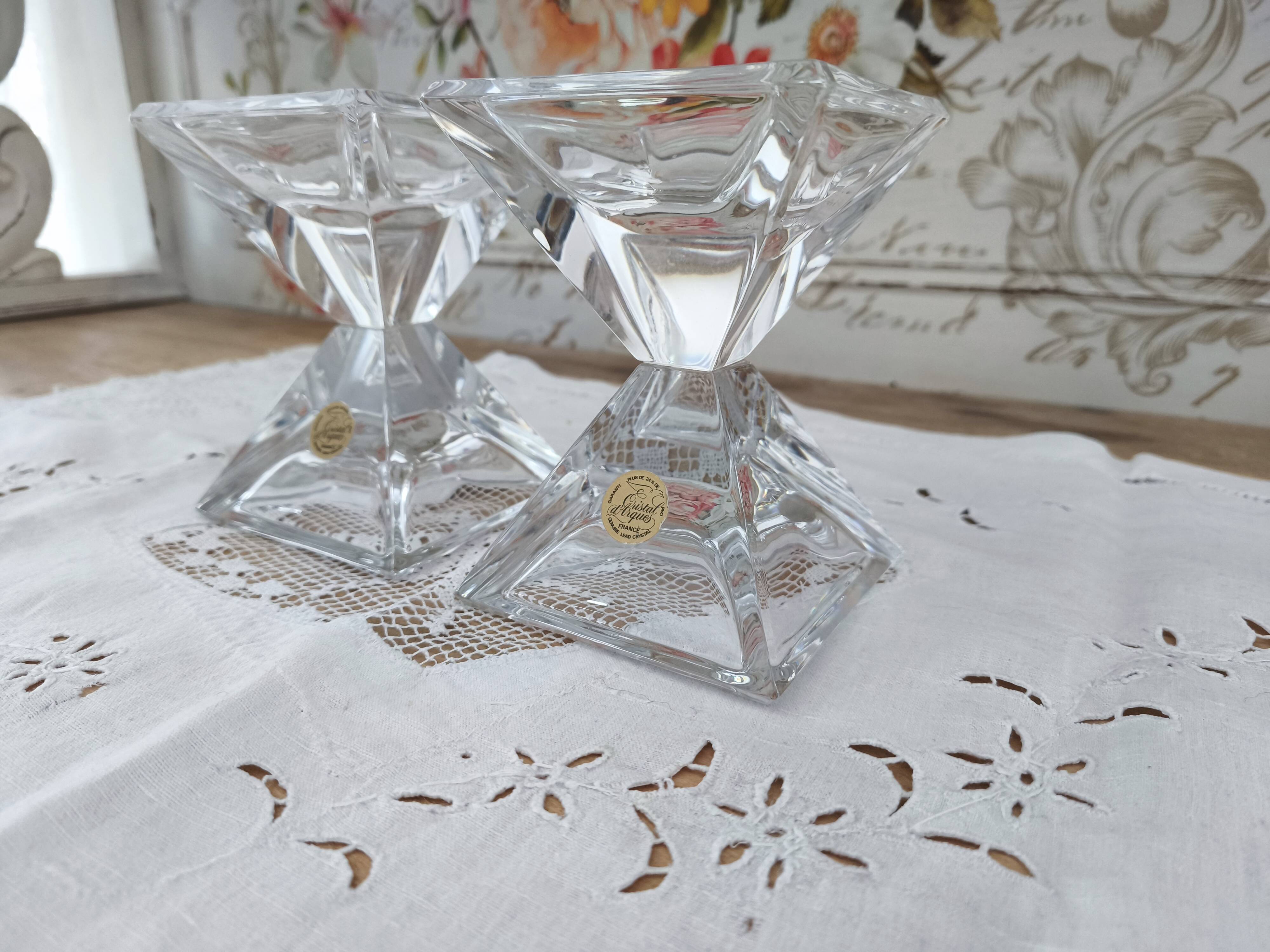 Set of 2 vintage Cristal d'Arques candlesticks