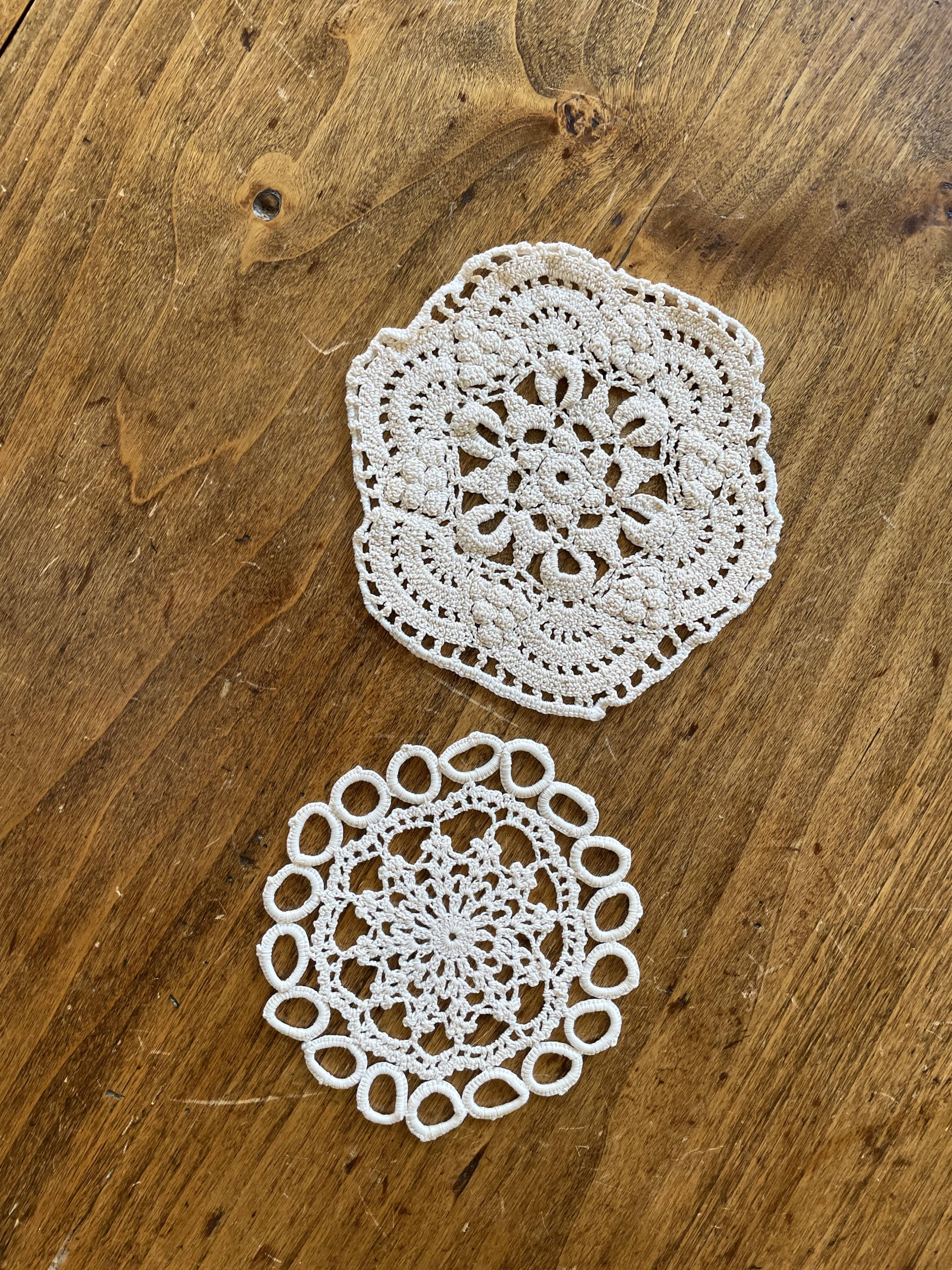 Set of 2 small placemats, crochet coasters, beige - vintage, old