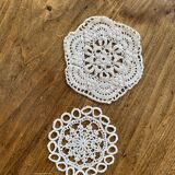 Set of 2 small placemats, crochet coasters, beige - vintage, old