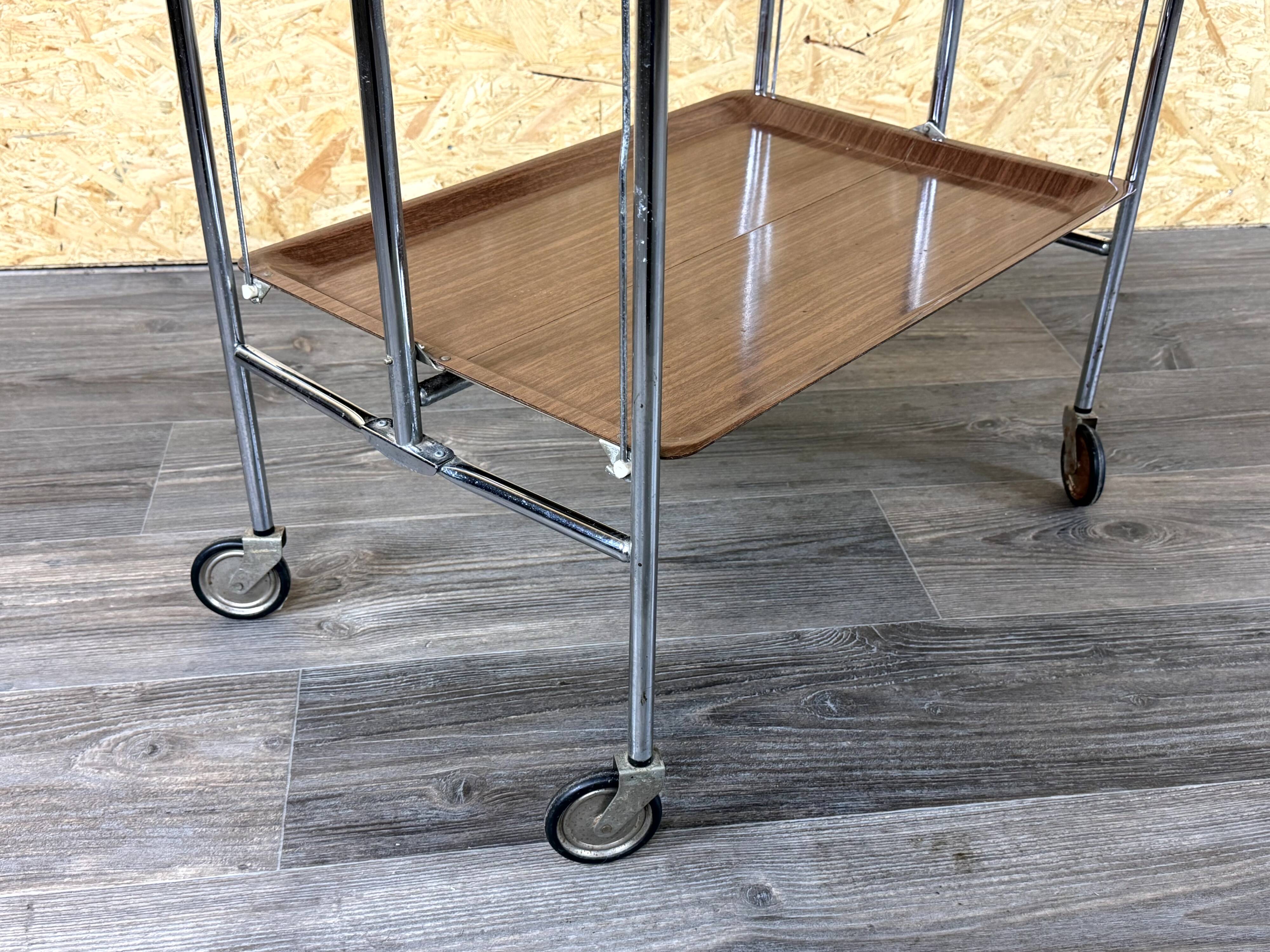 1960s 1970s Serving Cart Dinette Side Table Space Age Design Chrome Brown